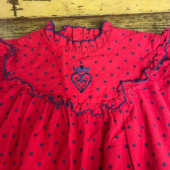 Lanz of Salzburg Vintage Heart Polka Dot Flannel Nightgown Sz SM Modest Granny - Picture 4 of 6